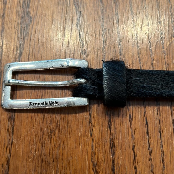 Kenneth Cole Vintage  Black Leather And Calf Hair Skinny Belt W/ Silver Buckle L main image 5